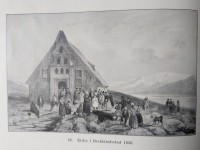Kirkjan á Breiðabólsstað í Fljótshlíð 1836. Mynd: annalsvert.is
